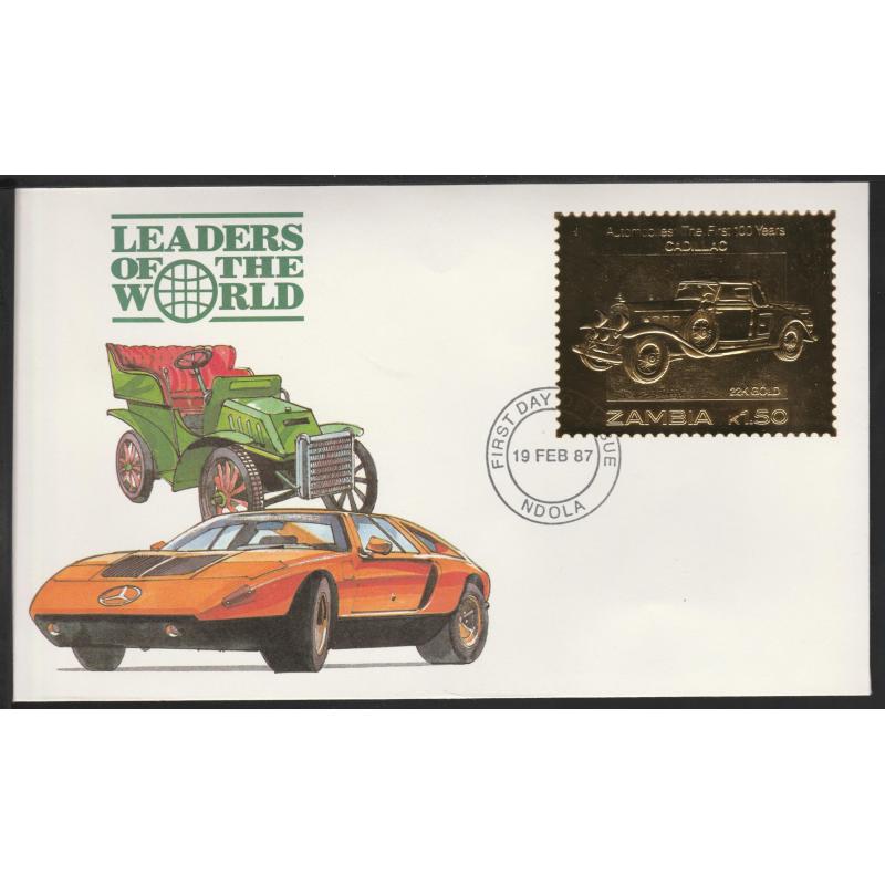 Zambia 1987 CLASSIC CARS in GOLD - CADILLAC on First Day Cover
