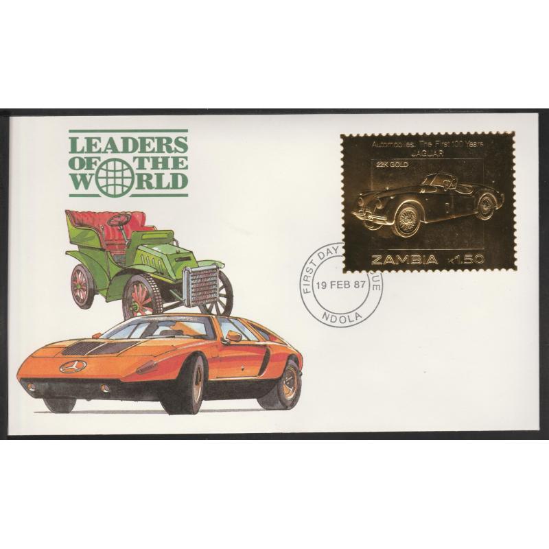 Zambia 1987 CLASSIC CARS in GOLD - JAGUAR on First Day Cover