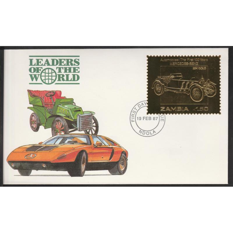 Zambia 1987 CLASSIC CARS in GOLD - MERCEDES BENZ on First Day Cover