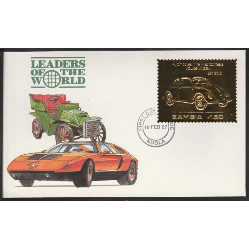 Zambia 1987 CLASSIC CARS in GOLD - VOLKSWAGAN on First Day Cover