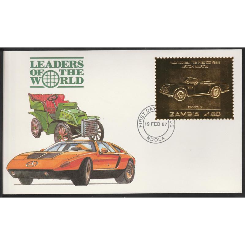 Zambia 1987 CLASSIC CARS in GOLD - ASTON MARTIN on First Day Cover