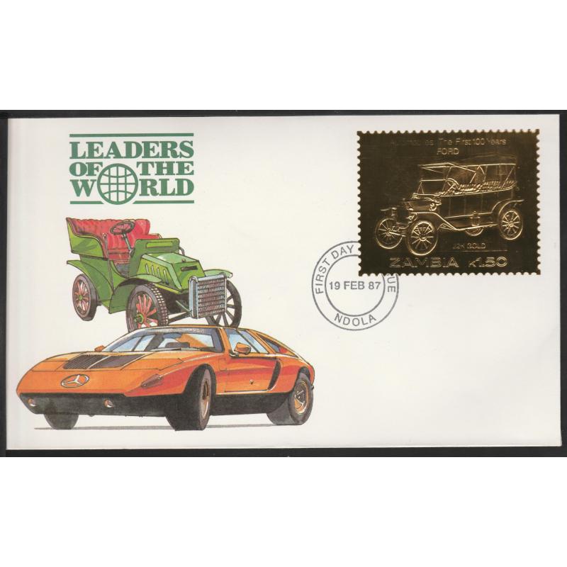 Zambia 1987 CLASSIC CARS in GOLD - FORD on First Day Cover
