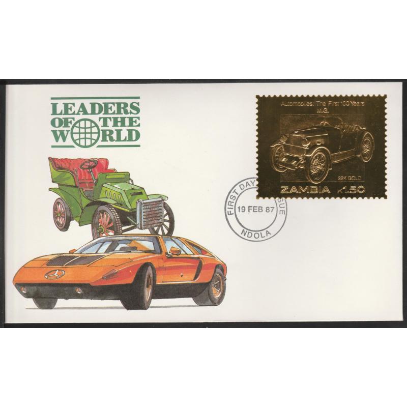 Zambia 1987 CLASSIC CARS in GOLD - MG on First Day Cover