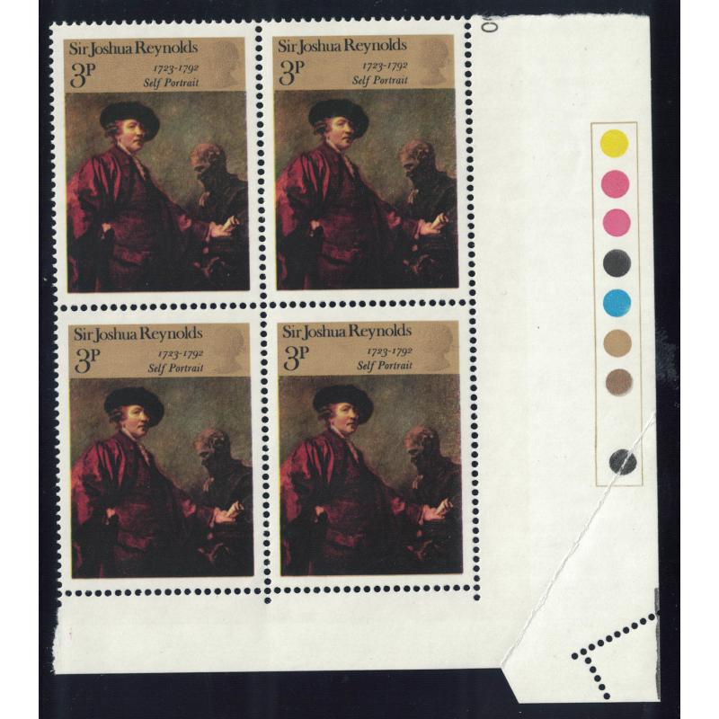 GB 1973 3p SG931 British Paintings Miscut and Perf Error due to Corner Fold. Ref 42