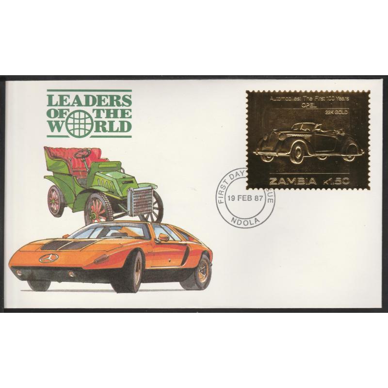 Zambia 1987 CLASSIC CARS in GOLD - OPEL on First Day Cover