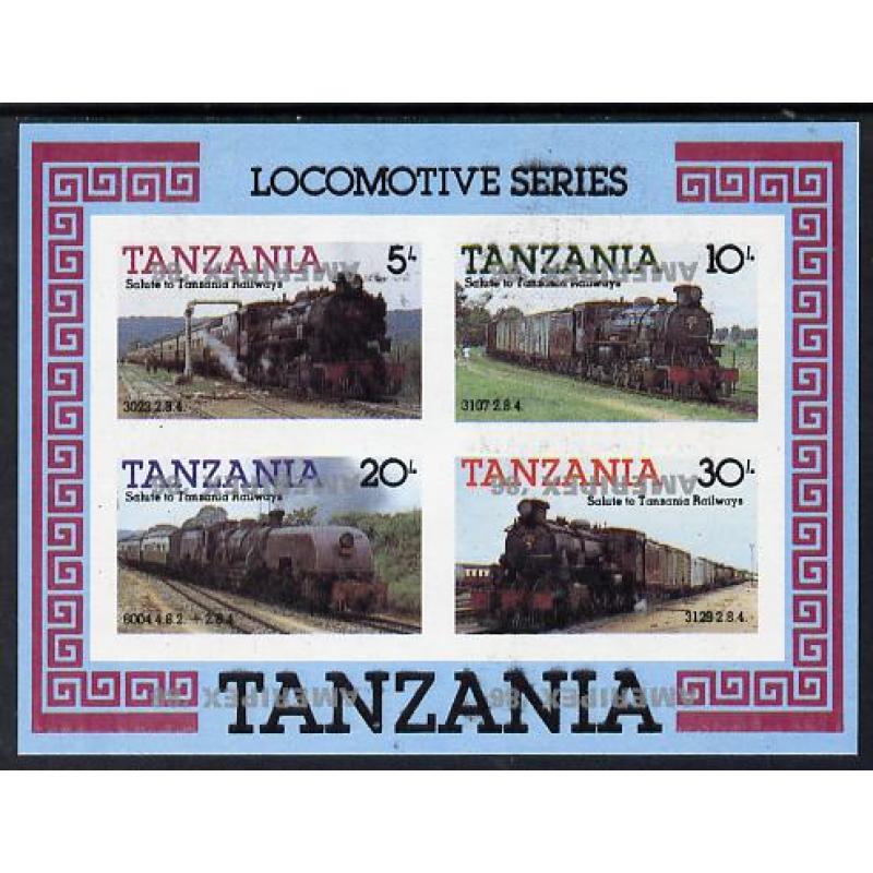 Tanzania 1986 RAILWAYS m/sheet - AMERIPEX OPT INVERTED mnh
