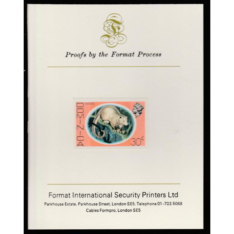 Dominica 1975 COMMON OPOSSUM - imperf on FORMAT INTERNATIONAL PROOF CARD