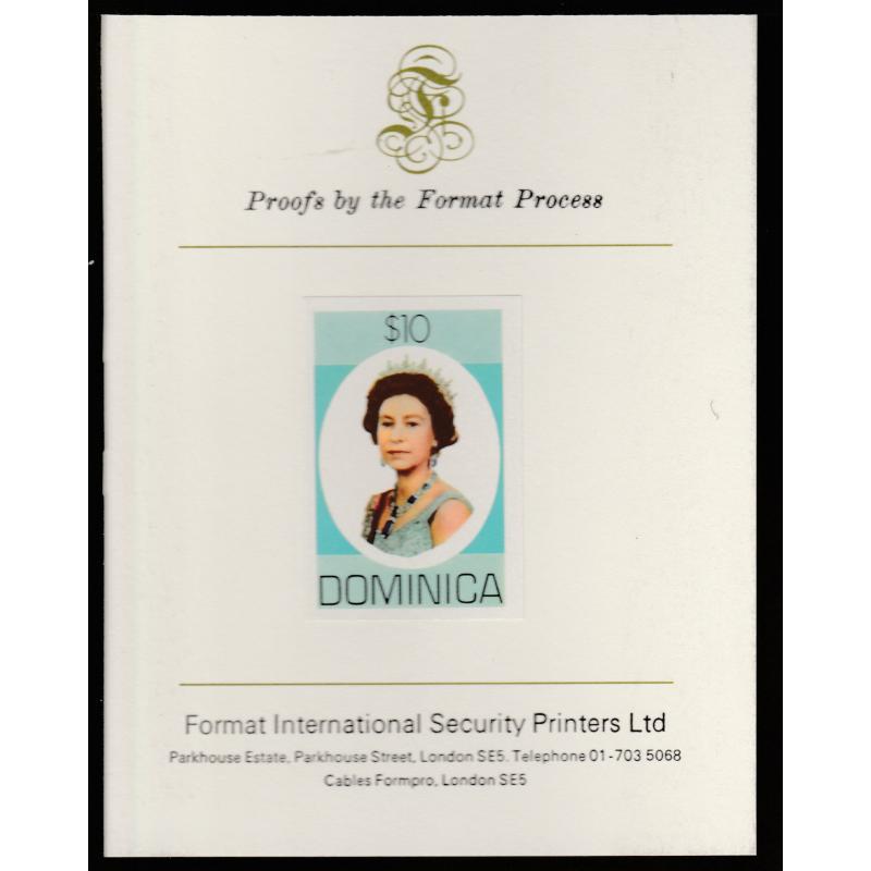 Dominica 1975 QUEEN ELIZABETH - imperf on FORMAT INTERNATIONAL PROOF CARD