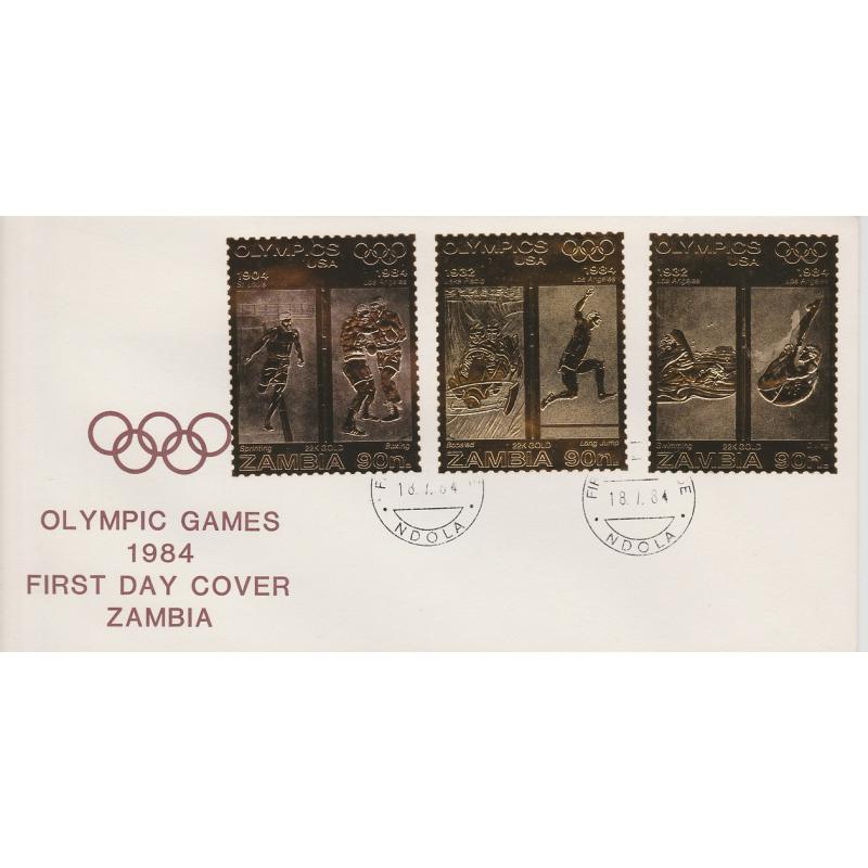 Zambia 1984 OLYMPICS  x 3 GOLD VALUES on First Day Cover
