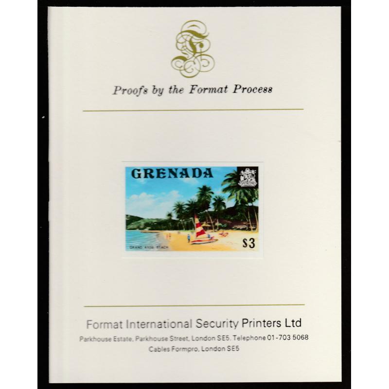 Grenada 1975  GRAND ANSE BEACH  mperf on FORMAT INTERNATIONAL PROOF CARD