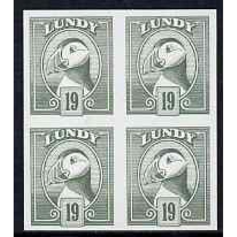 Lundy 1982 PUFFIN 19p IMPERF block of 4 mnh