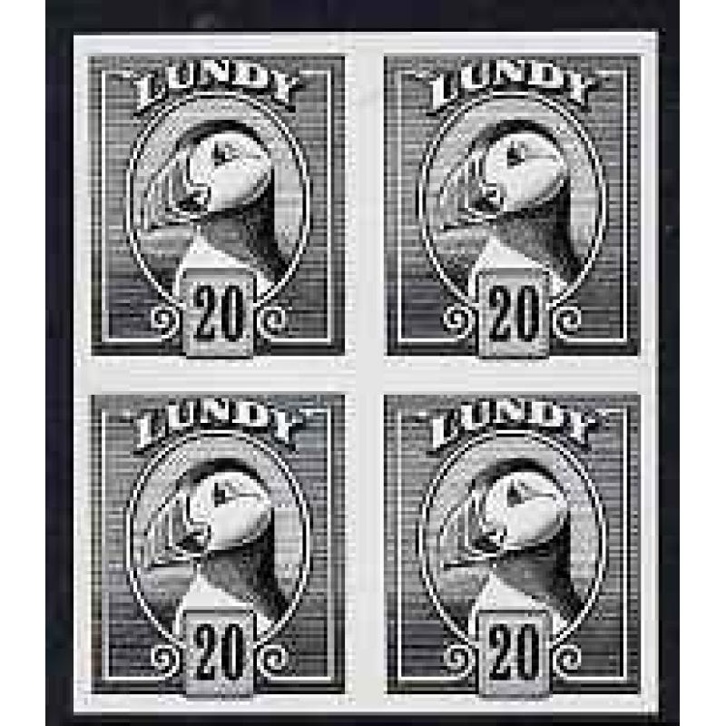 Lundy 1982 PUFFIN 20p IMPERF block of 4 mnh