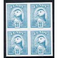 Lundy 1982 PUFFIN 21p IMPERF block of 4 mnh