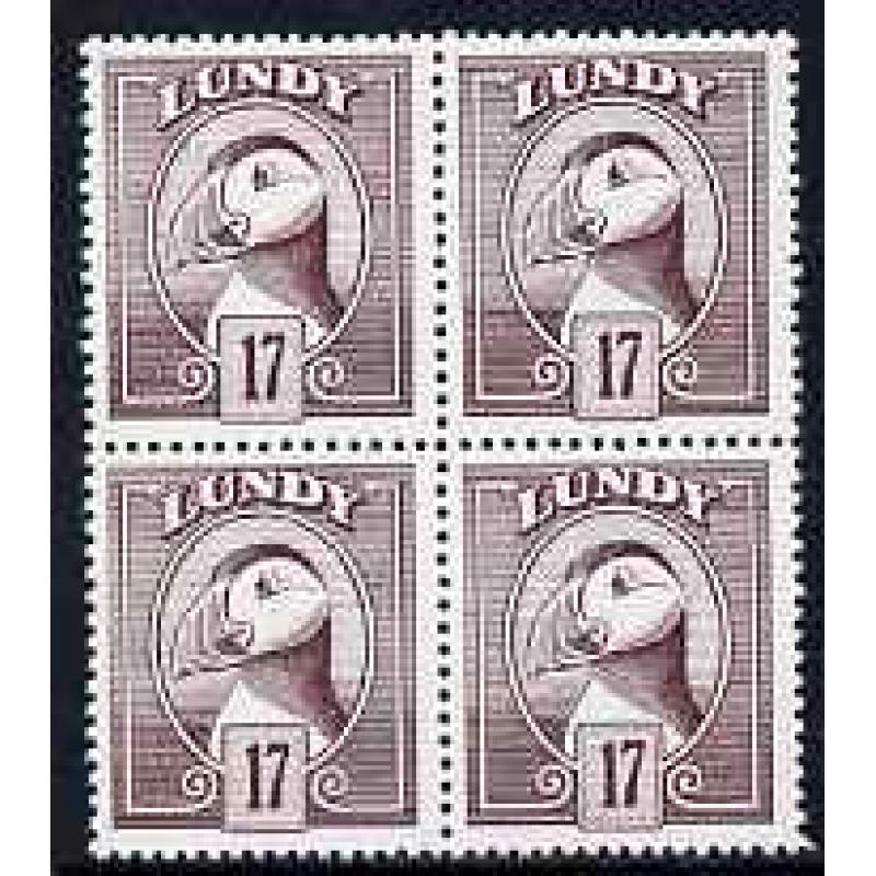 Lundy 1982 PUFFIN 17p COLOUR TRIAL  BLOCK OF 4 mnh
