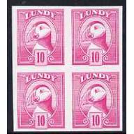 Lundy 1982 PUFFIN 10p IMPERF COLOUR TRIAL  BLOCK OF 4 mnh