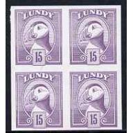 Lundy 1982 PUFFIN 15p IMPERF COLOUR TRIAL  BLOCK OF 4 mnh