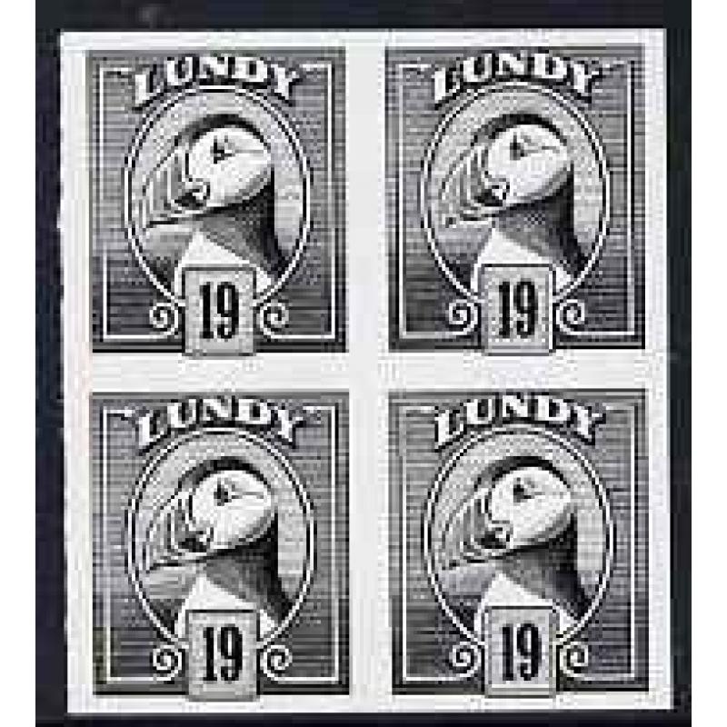 Lundy 1982 PUFFIN 19p IMPERF COLOUR TRIAL  BLOCK OF 4 mnh