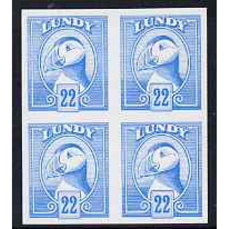 Lundy 1982 PUFFIN 22p IMPERF COLOUR TRIAL  BLOCK OF 4 mnh