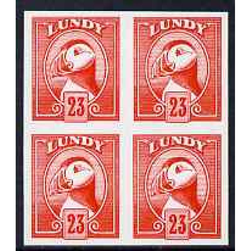 Lundy 1982 PUFFIN 23p IMPERF COLOUR TRIAL  BLOCK OF 4 mnh