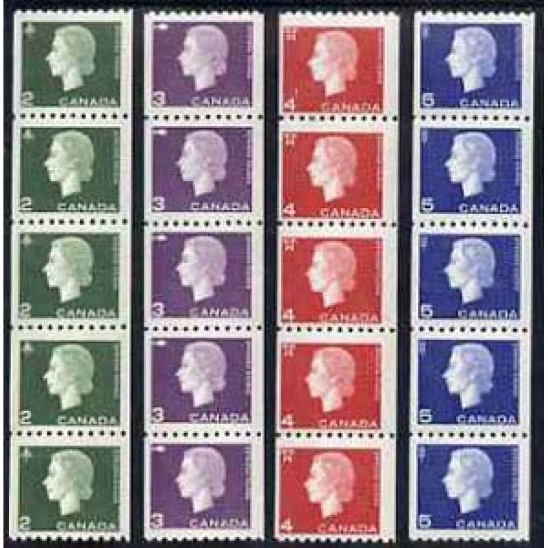 Canada 1962 QEII COIL set of 4 each in strips of 5 mnh