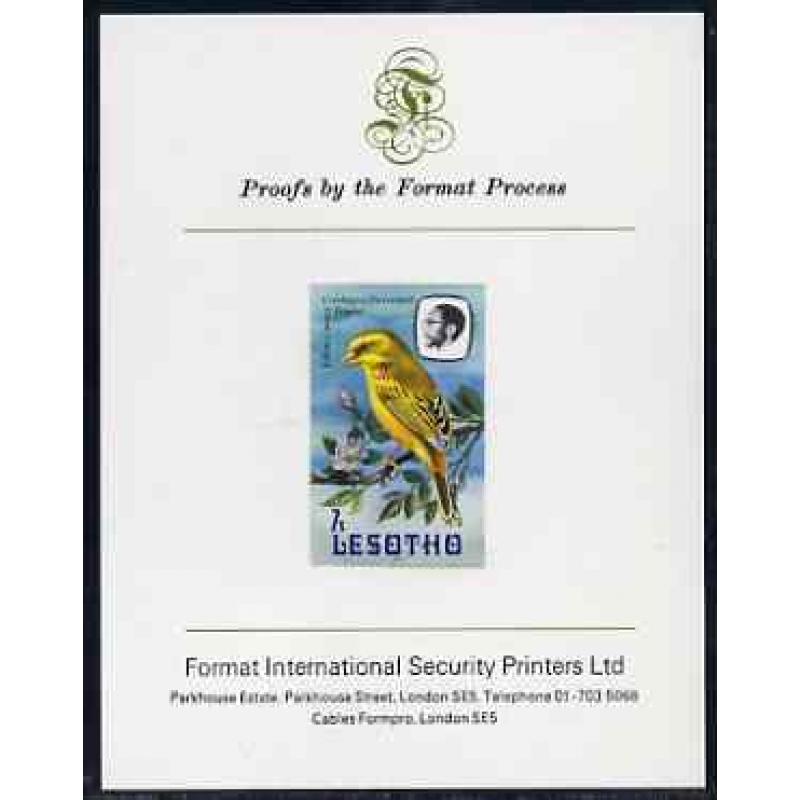 Lesotho 1982 BIRDS - YELLOW CANARY  on FORMAT INTERNATIONAL PROOF CARD