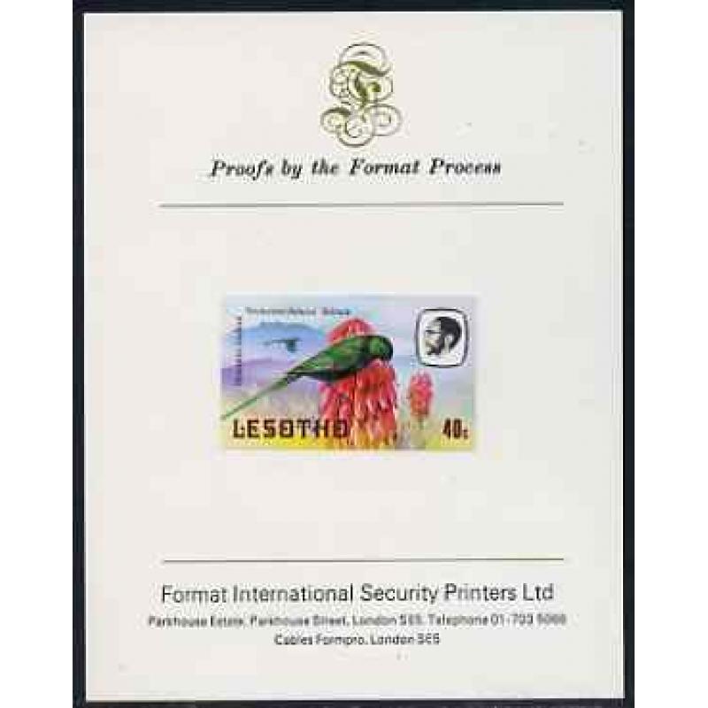 Lesotho 1982 BIRDS - MALACHITE SUNBIRD  on FORMAT INTERNATIONAL PROOF CARD
