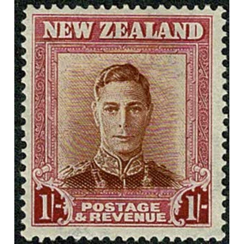 1947 1/- red brown and carmine. Plate 1. Wmk upright. SG 686b