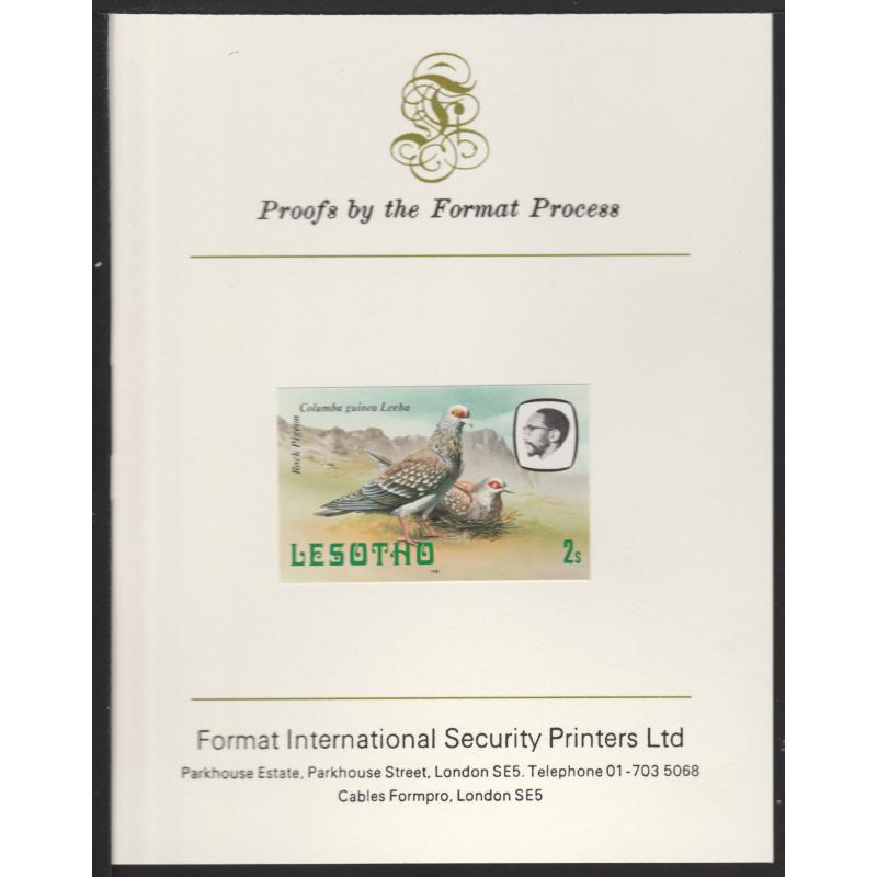 Lesotho 1981 ROCK PIGEON 2s  imperf on FORMAT INTERNATIONAL PROOF CARD