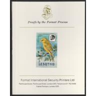 Lesotho 1981 YELLOW CANARY 7s  imperf on FORMAT INTERNATIONAL PROOF CARD