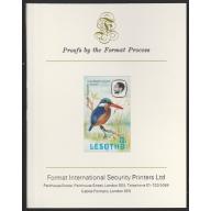 Lesotho 1981 MALACHITE KINGFISHER 25s  imperf on FORMAT INTERNATIONAL PROOF CARD
