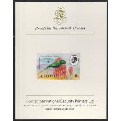Lesotho 1981 MALACHITE SUNBIRD 40s  imperf on FORMAT INTERNATIONAL PROOF CARD