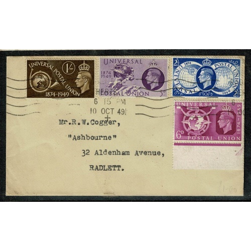 1949 Universal Postal Union. Plain typed addressed cover FDI machine cancel.