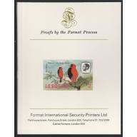 Lesotho 1981  RED BISHOP 1M  imperf on FORMAT INTERNATIONAL PROOF CARD