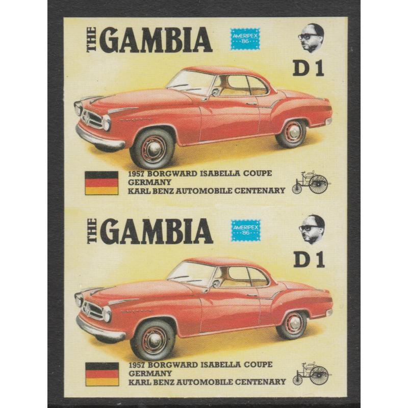 Gambia 1987 AMERIPEX CARS - BORGWARD ISABELLA imperf pair ex archive sheet mnh