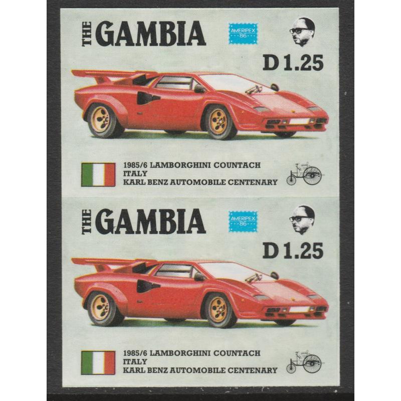 Gambia 1987 AMERIPEX CARS - LAMBORGHINI imperf pair ex archive sheet mnh