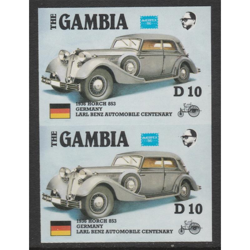 Gambia 1987 AMERIPEX CARS - HORCH imperf pair ex archive sheet mnh