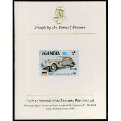 Gambia 1987 AMERIPEX CARS - HORCH imperf on FORMAT INTERNATIONAL PROOF CARD