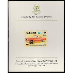 Gambia 1987 AMERIPEX CARS - BORGWARD ISABELLA imperf on FORMAT INTERNATIONAL PROOF CARD