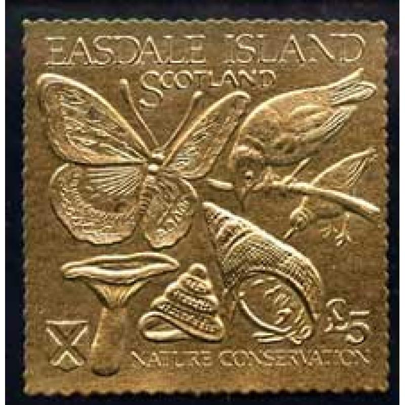 Easdale 1991 NATURE £5 in GOLD FOIL - SHELLS, BIRDS, FUNGI, BUTTERFLIES