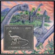 Guyana 1994 DINOSAURS embossed in SILVER on card