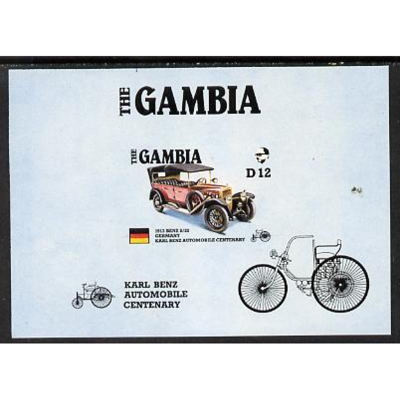 Gambia 1987 AMERIPEX CARS - BENZ IMPERF PROOF m/sheet mnh