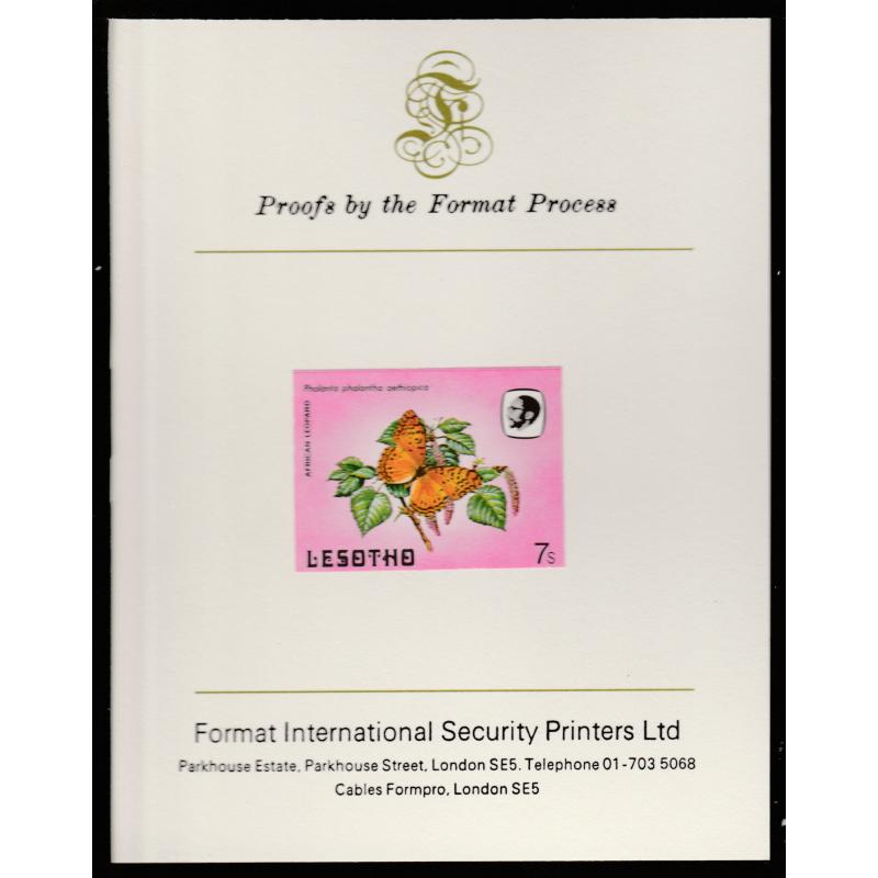 Lesotho 1984  BUTTERFLIES 7s  imperf on FORMAT INTERNATIONAL PROOF CARD