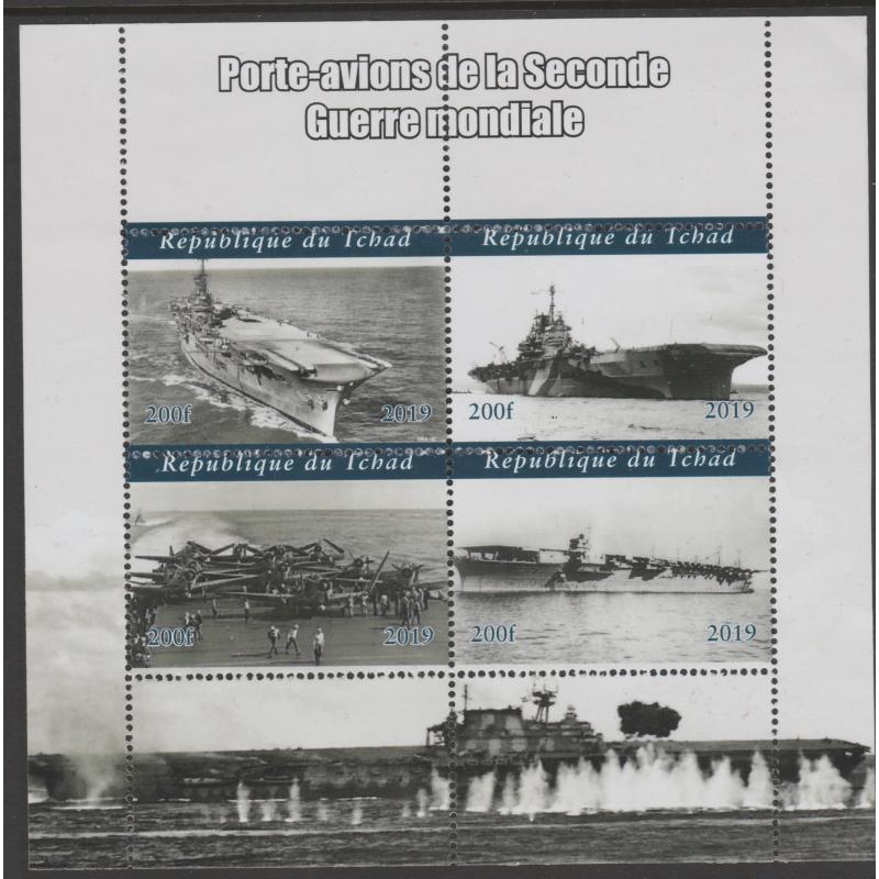 Chad 2019 AIRCRAFT CARRIERS perf sheetlet of 4 mnh
