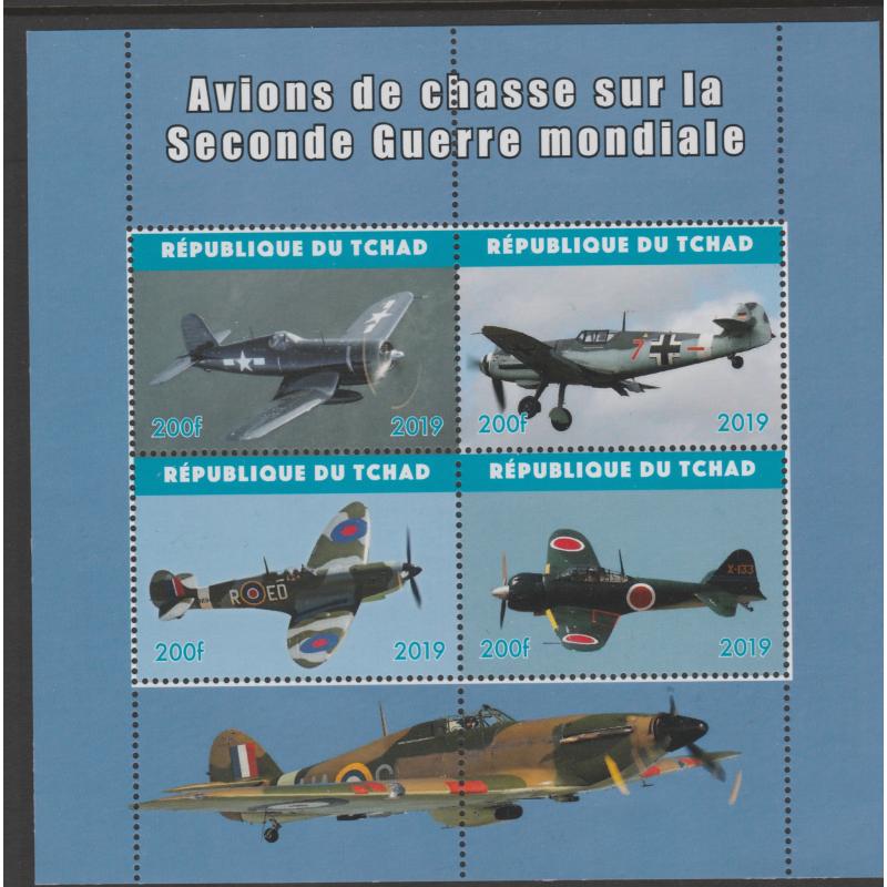 Chad 2019 FIGHTER AIRCRAFT of WW2 perf sheetlet of 4 mnh