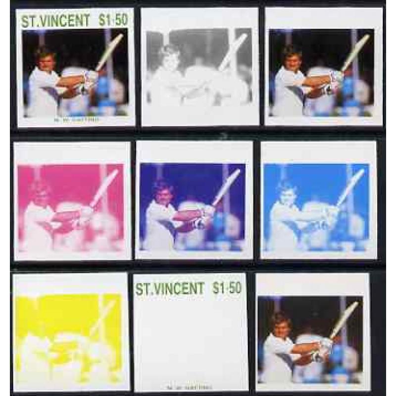 St Vincent 1988 CRICKETERS - MIKE GATTING set of 9 PROGRESSIVE PROOFS