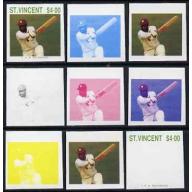 St Vincent 1988 CRICKETERS - VIV RICHARDS set of 9 PROGRESSIVE PROOFS