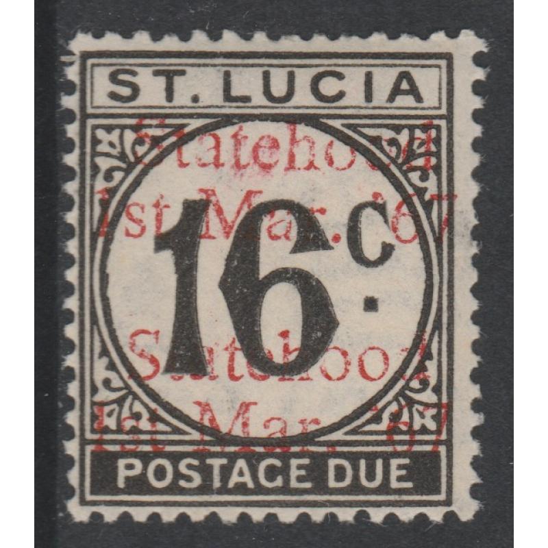 St Lucia 1967 POSTAGE DUE 16c with STATEHOOD OPT DOUBLED mnh