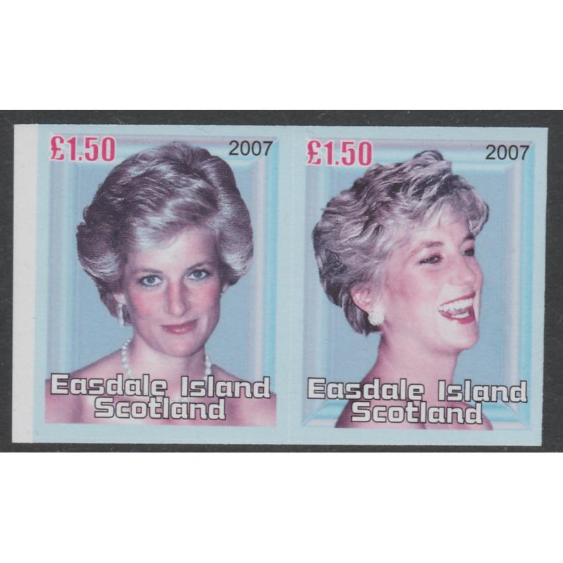 Easdale 2007 PRINCESS DIANA - imperf PROOF pair YELLOW OMITTED mnh