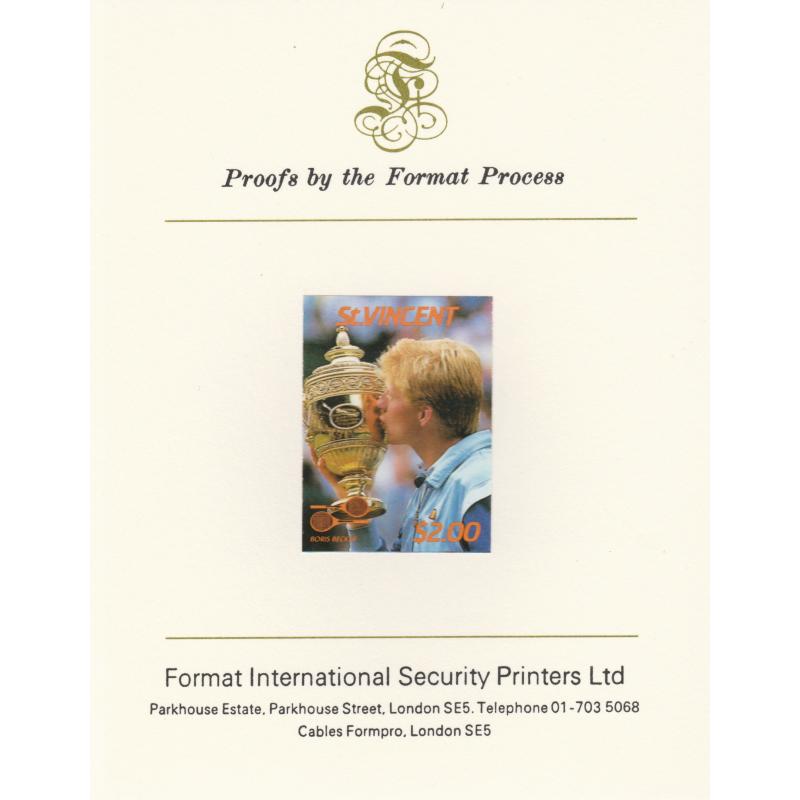 St Vincent 1987 TENNIS - Boris Becker on FORMAT INTERNATIONAL PROOF CARD