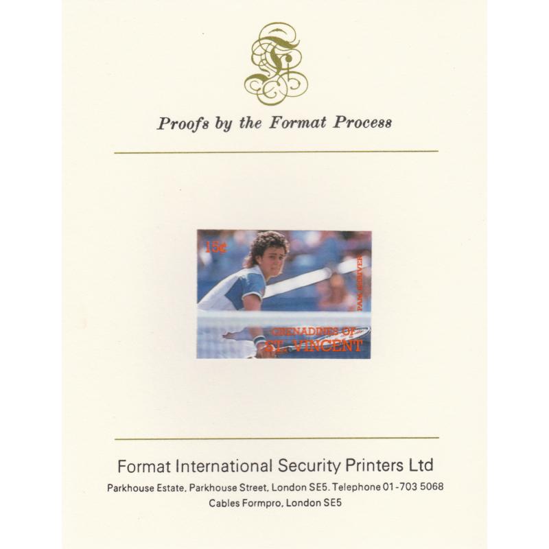 St Vincent Grenadines 1988 TENNIS - PAM SHRIVER on FORMAT INTERNATIONAL PROOF CARD